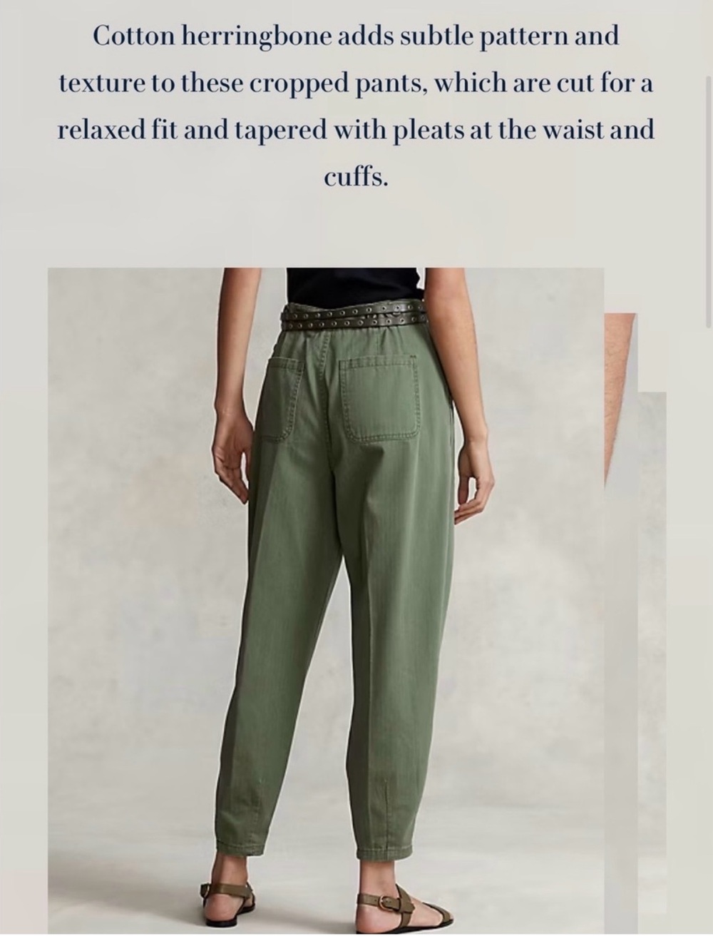 Polo by Ralph Lauren Olive Green Cotton Herringbone Cropped Pant Size 6